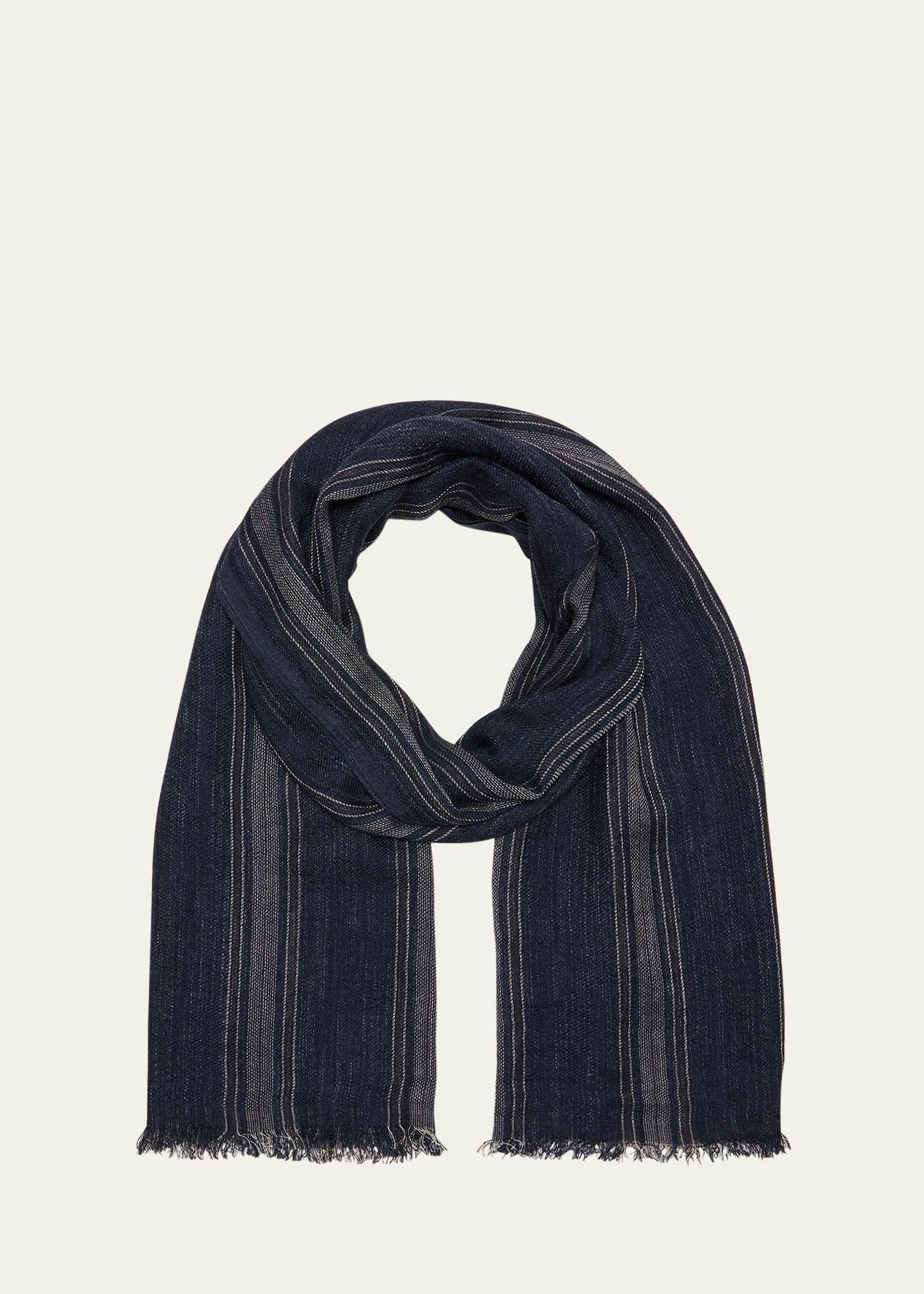 Mens Silk And Linen Chevron Scarf With Stripes Product Image