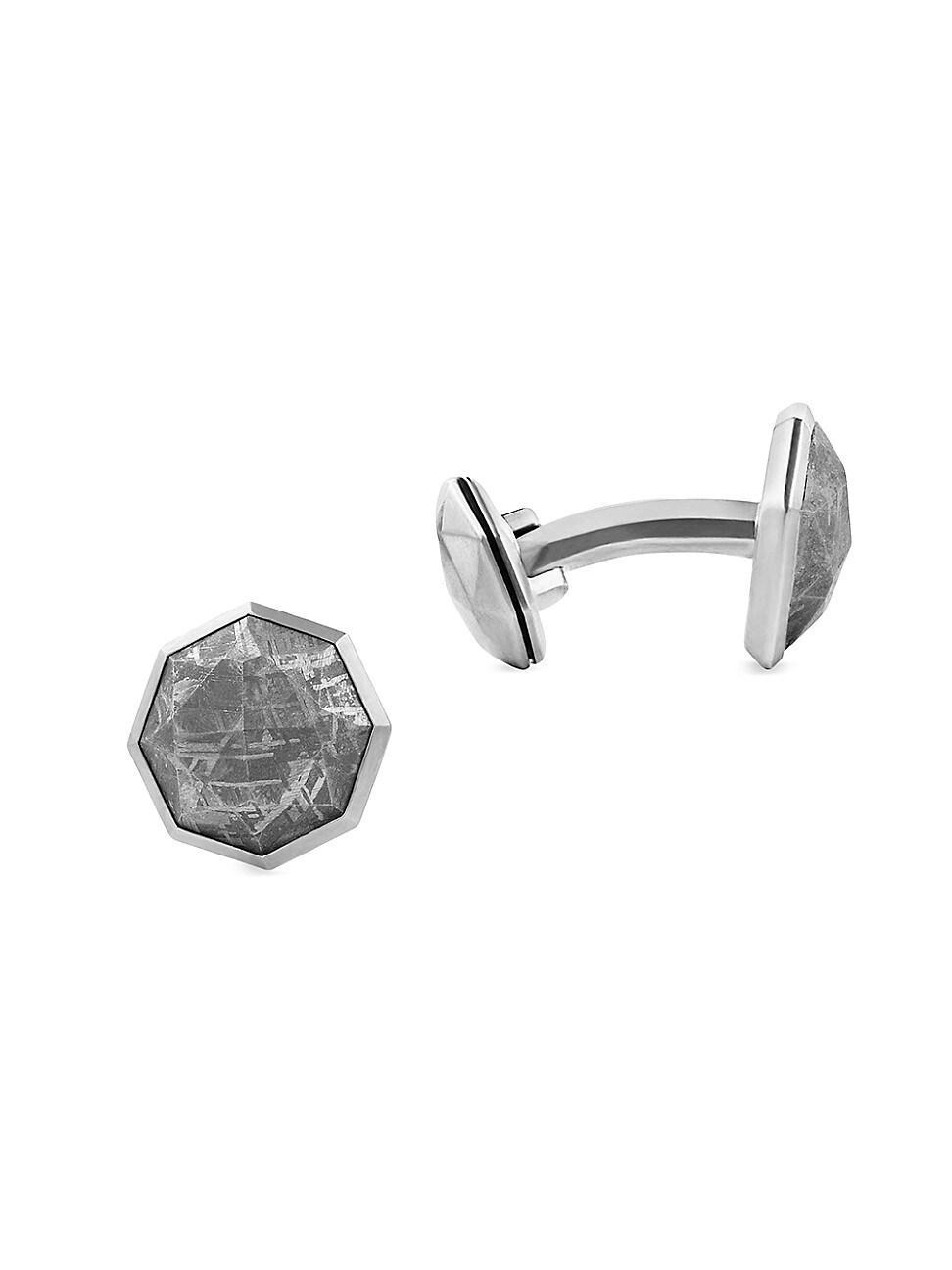 Mens Meteorite Faceted Round Cufflinks in Sterling Silver, 16MM Product Image