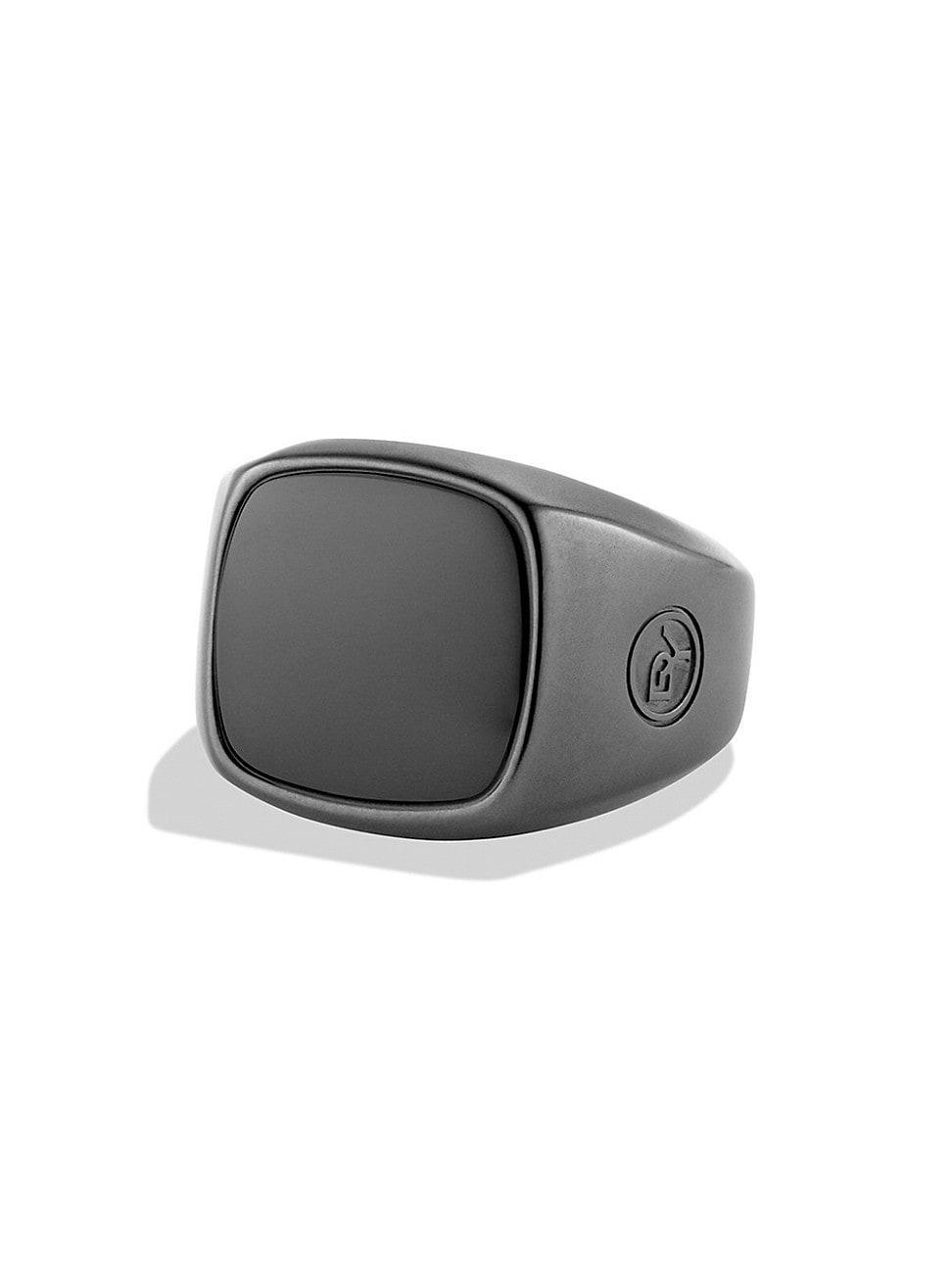 Mens Exotic Stone Signet Ring In Black Titanium Product Image