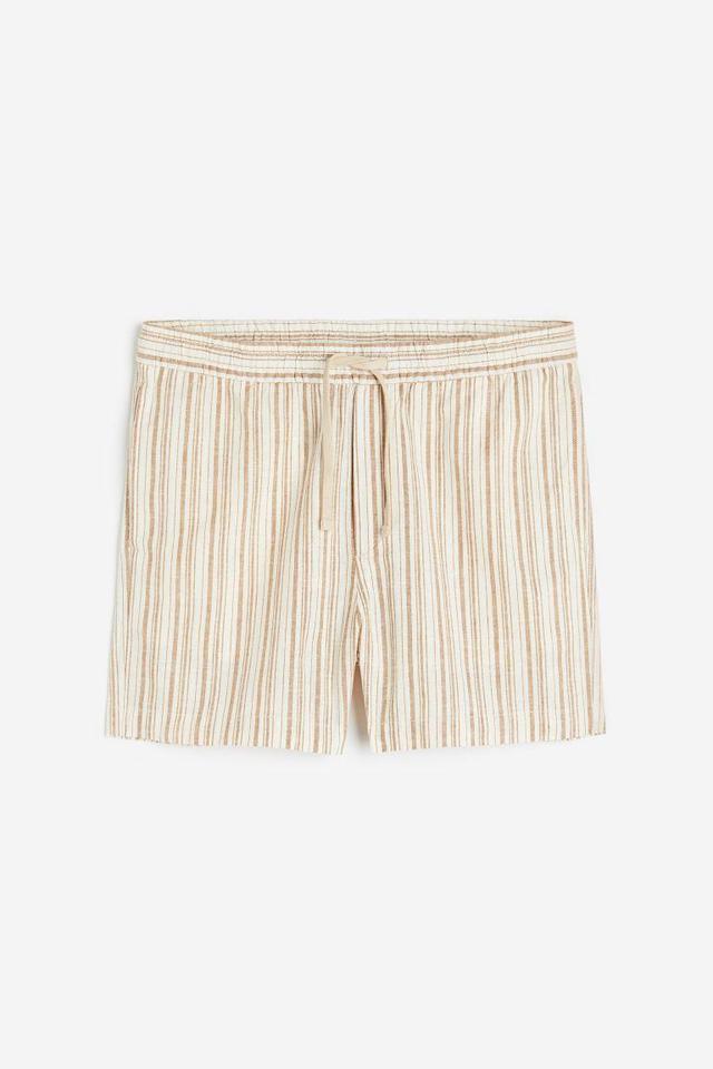 H & M - Regular Fit Linen-blend Shorts - Beige Product Image