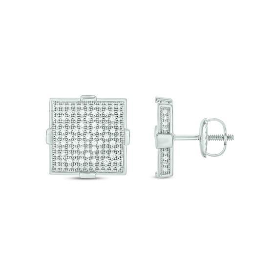 Men's 1/3 CT. T.w. Square Multi-Diamond Frame Stud Earrings in 10K White Gold Product Image