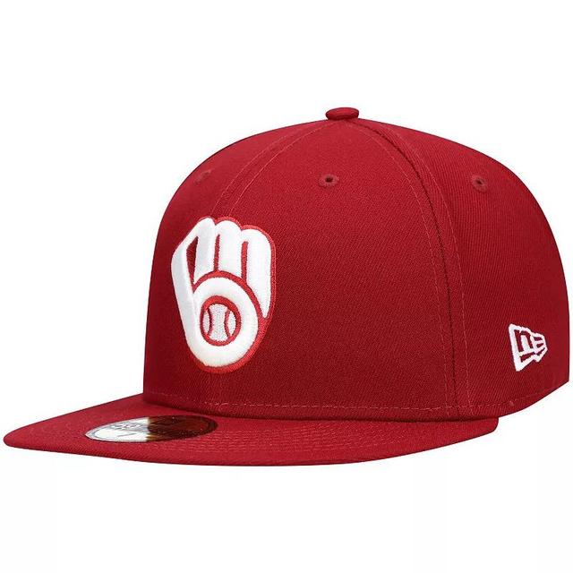 Mens New Era Cardinal Milwaukee Brewers White Logo 59FIFTY Fitted Hat Product Image