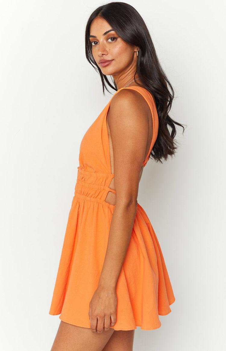 Genovia Crinkle Orange Mini Dress Product Image