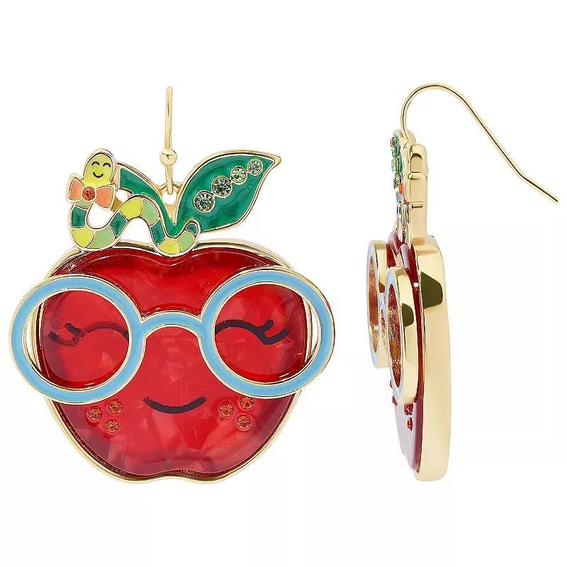 Celebrate Together Gold Tone Metal Red Smiling Apple Stud Earrings, Womens Product Image