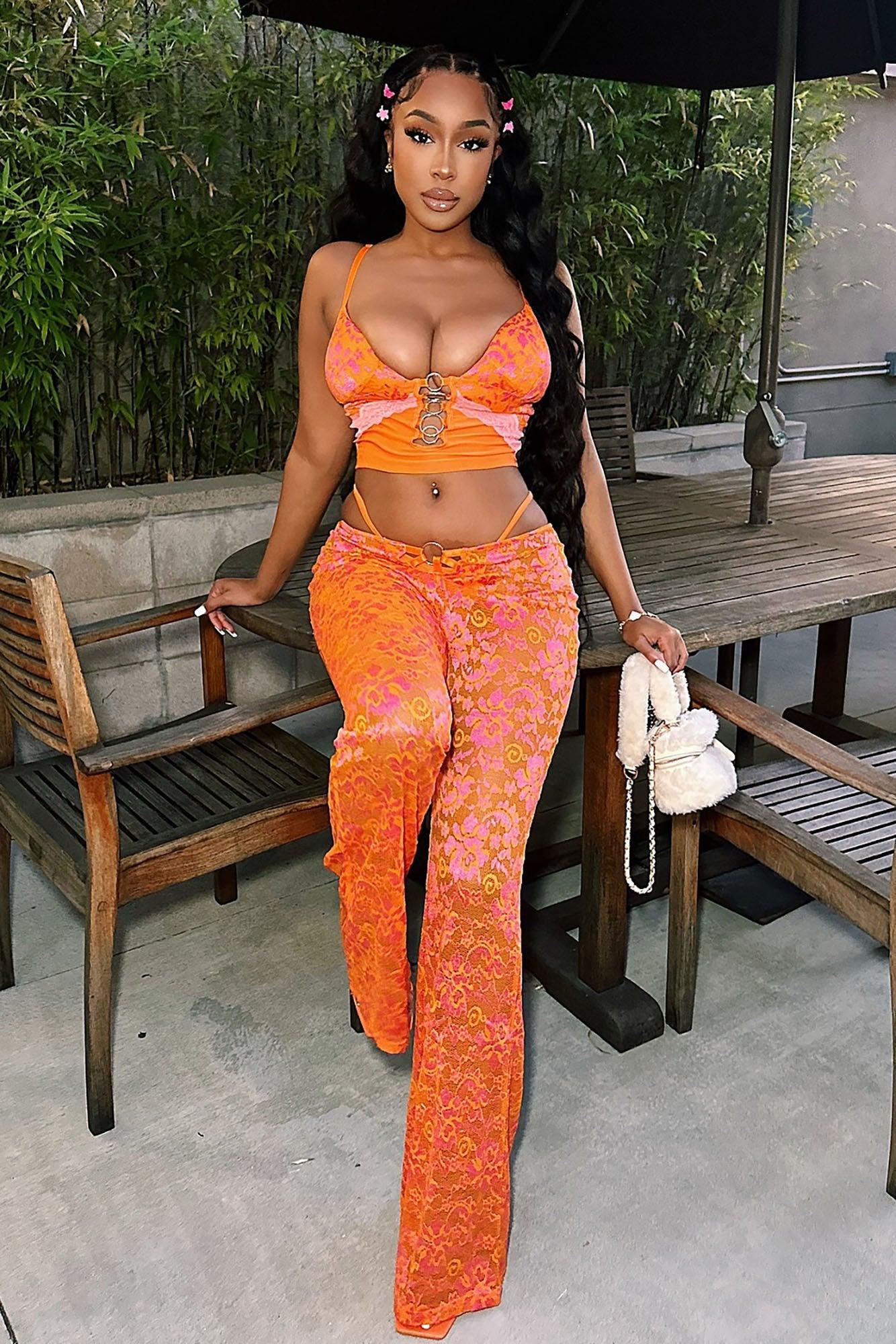 Secret Desire Lace Pant Set - Orange Product Image