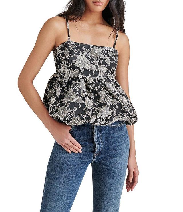 Steve Madden Bodi Brocade Floral Print Square Neck Sleeveless Bubble Hem Tank Top Product Image