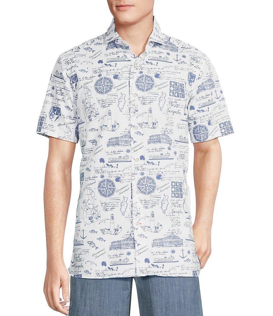 Cremieux Blue Label Block Island Collection Island Map Print Short Sleeve Woven Shirt Product Image