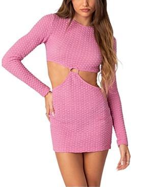 EDIKTED Nekita Textured Long Sleeve Cutout Minidress Product Image