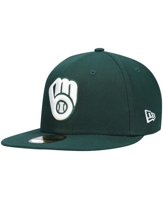 Mens Green Milwaukee Brewers Logo White 59Fifty Fitted Hat Product Image