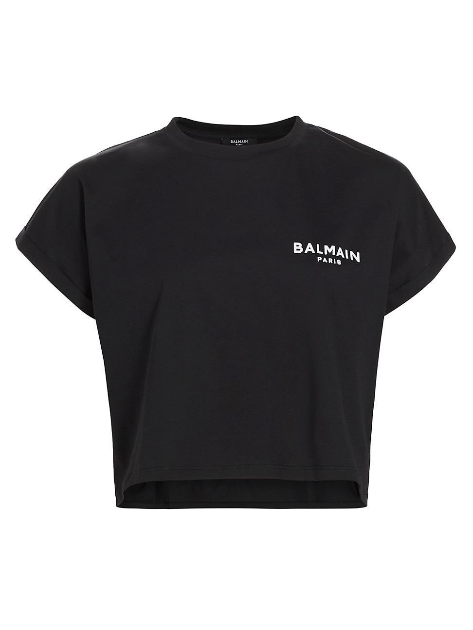 Balmain Flocked Logo Crop T-Shirt Product Image