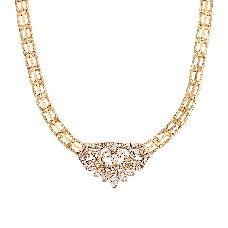 1928 Gold Tone Crystal Statement Collar Necklace, Womens, White Product Image