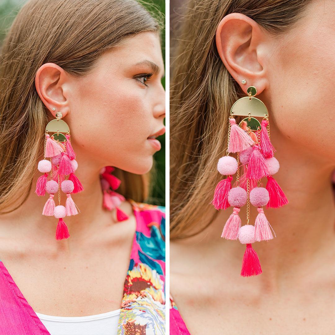 At Your Best Pink Tassel Statement Earrings Female Product Image