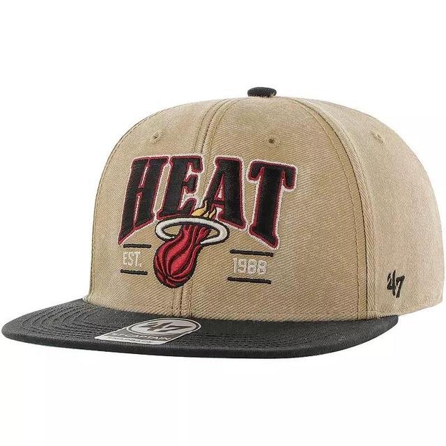 Mens 47 Brand Khaki Distressed Miami Heat Chilmark Captain Snapback Hat - Khaki Product Image