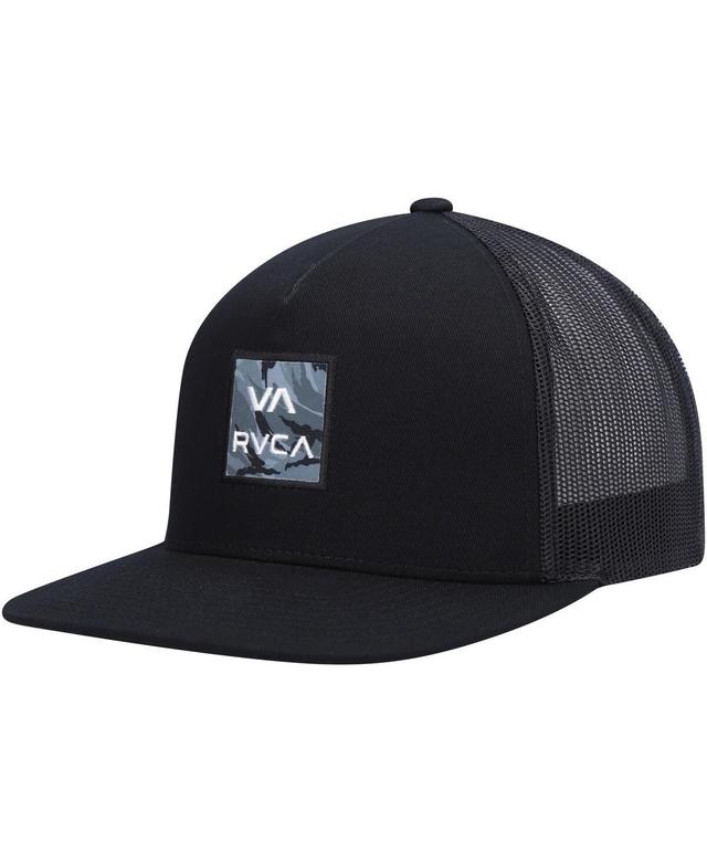 Mens Rvca Black Wordmark Va Atw Print Trucker Snapback Hat Product Image