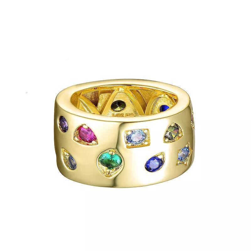 14k Gold Plated Multi-Colored Cubic Zirconia Wide Band Ring, Womens Gold Tone Product Image