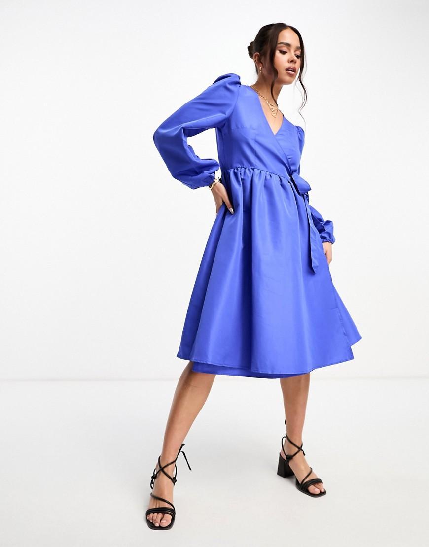 Monki midi wrap dress in blue Product Image