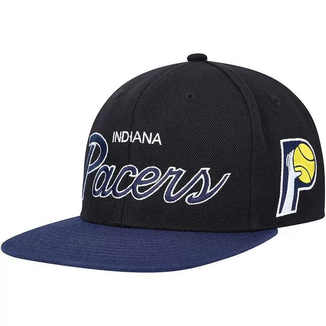 Mens Mitchell & Ness Black Indiana Pacers Hardwood Classics Mvp Team Script 2.0 Snapback Hat Product Image