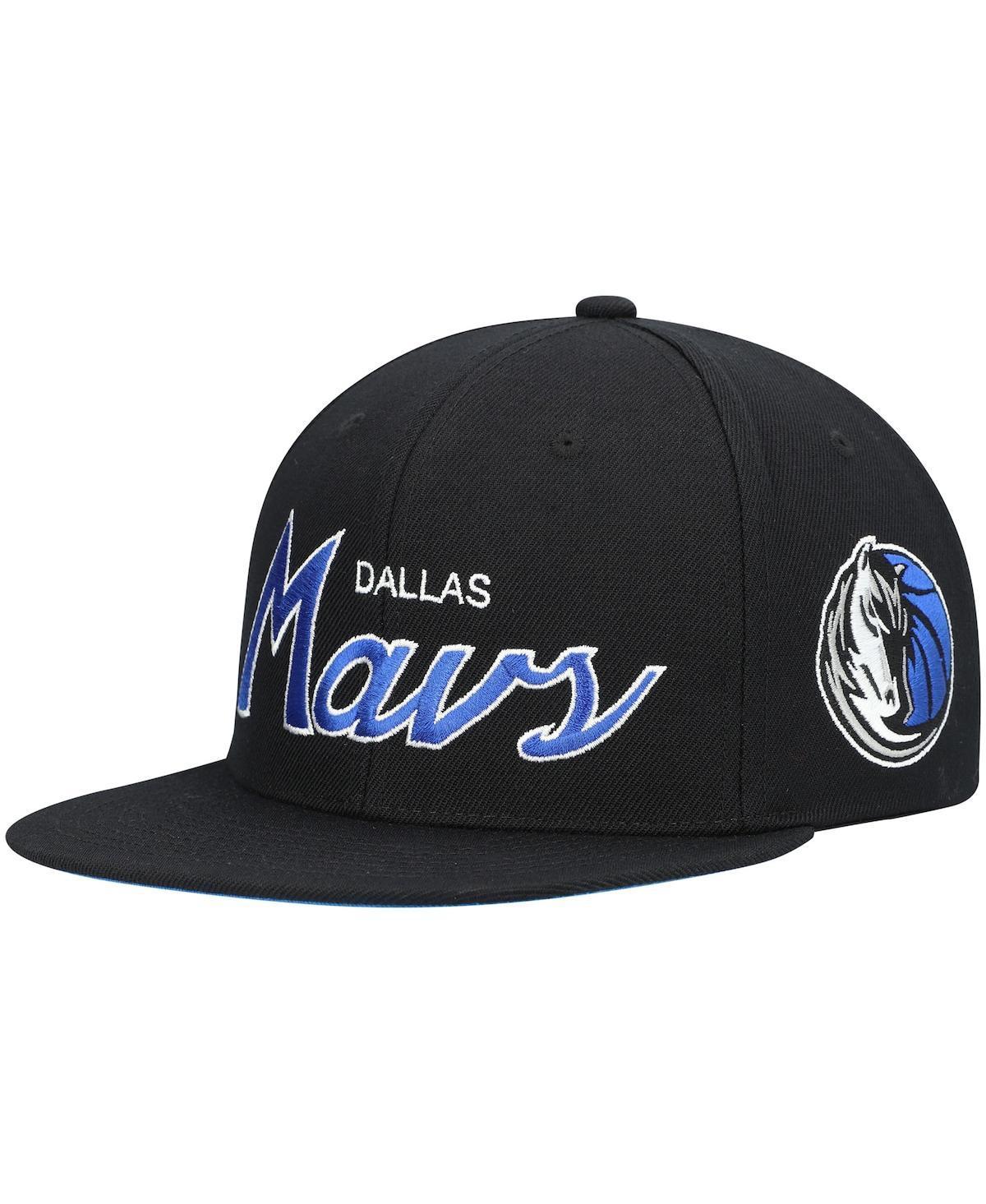 Mens Mitchell & Ness Black Dallas Mavericks Hardwood Classics Script 2.0 Snapback Hat Product Image