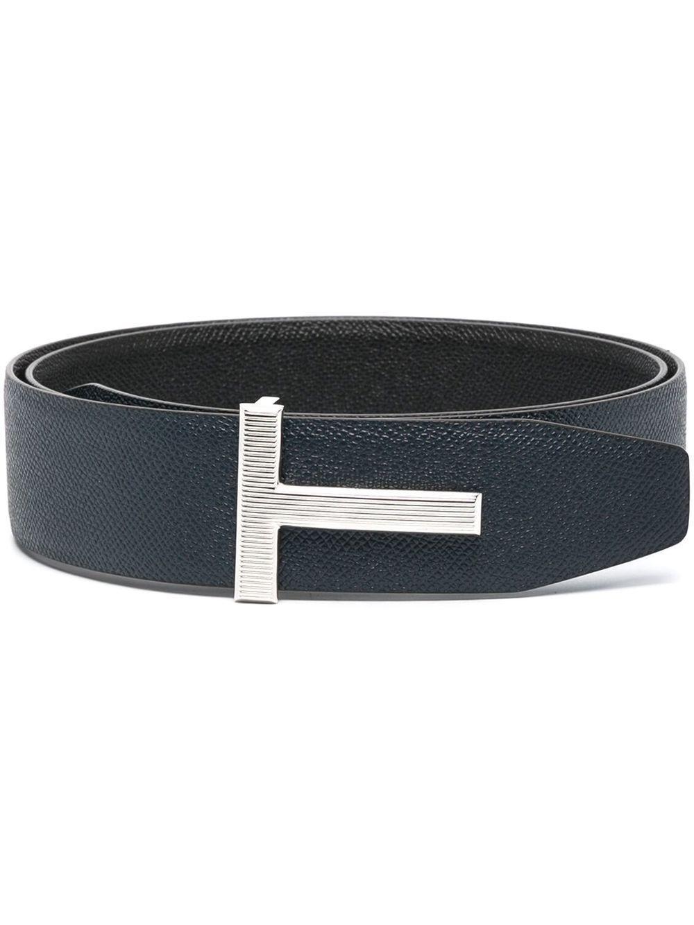 TOM FORD T Logo-buckle Leather Belt In Black Product Image