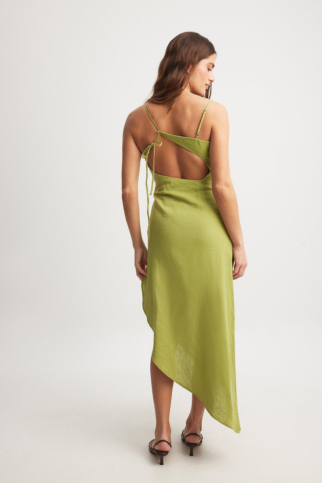 Linen Blend Asymmetric Open Back Midi Dress product image