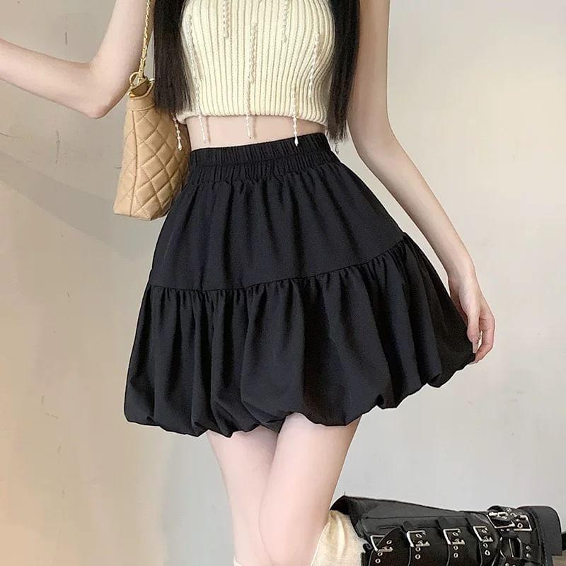 High Rise Plain Bubble Mini A-Line Skirt Product Image