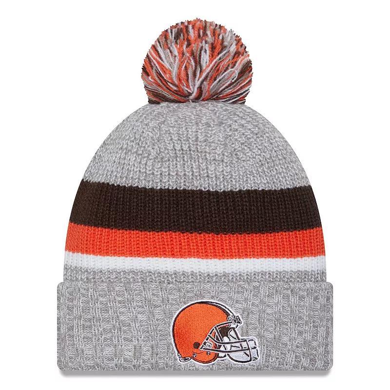 Mens New Era Heather Gray Cleveland Browns Cuffed Knit Hat with Pom Product Image