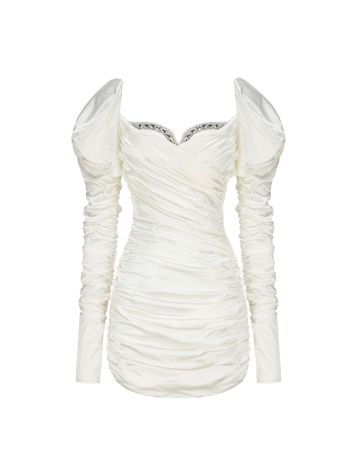 Daphne Satin Dress (White) Product Image