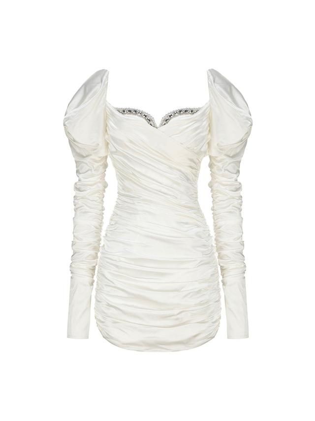 Daphne Satin Dress (White) Product Image