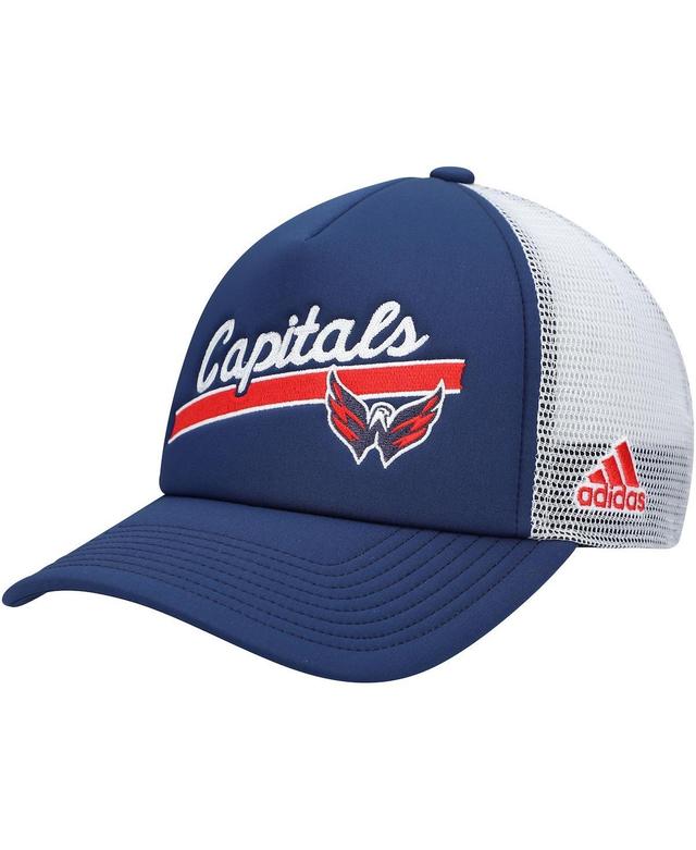 Women's adidas Navy/White Washington Capitals Foam Trucker Snapback Hat Product Image