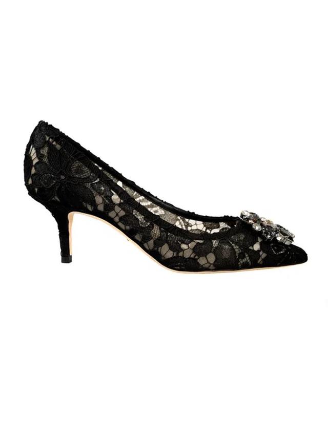 DOLCE & GABBANA Lace Rainbow Pumps With Brooch Detailing In Black Product Image