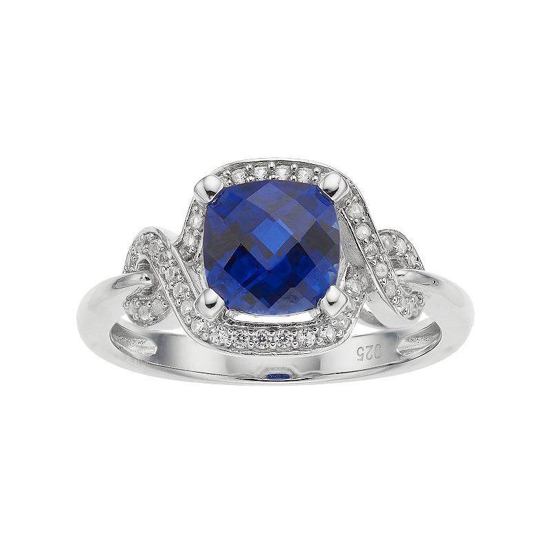 Sterling Silver Lab-Created Blue & White Sapphire Square Halo Ring, Womens Product Image