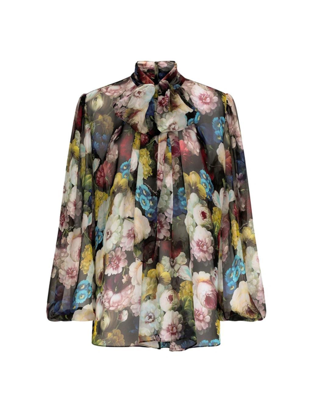 Chiffon Shirt With Night Flower Print In Multicolour Product Image