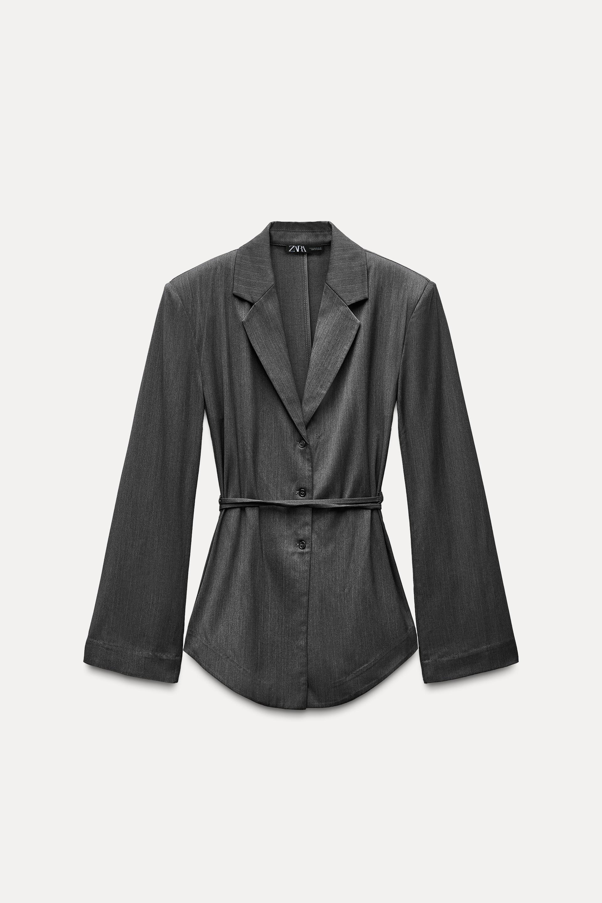 BELTED PINSTRIPE BLAZER Product Image