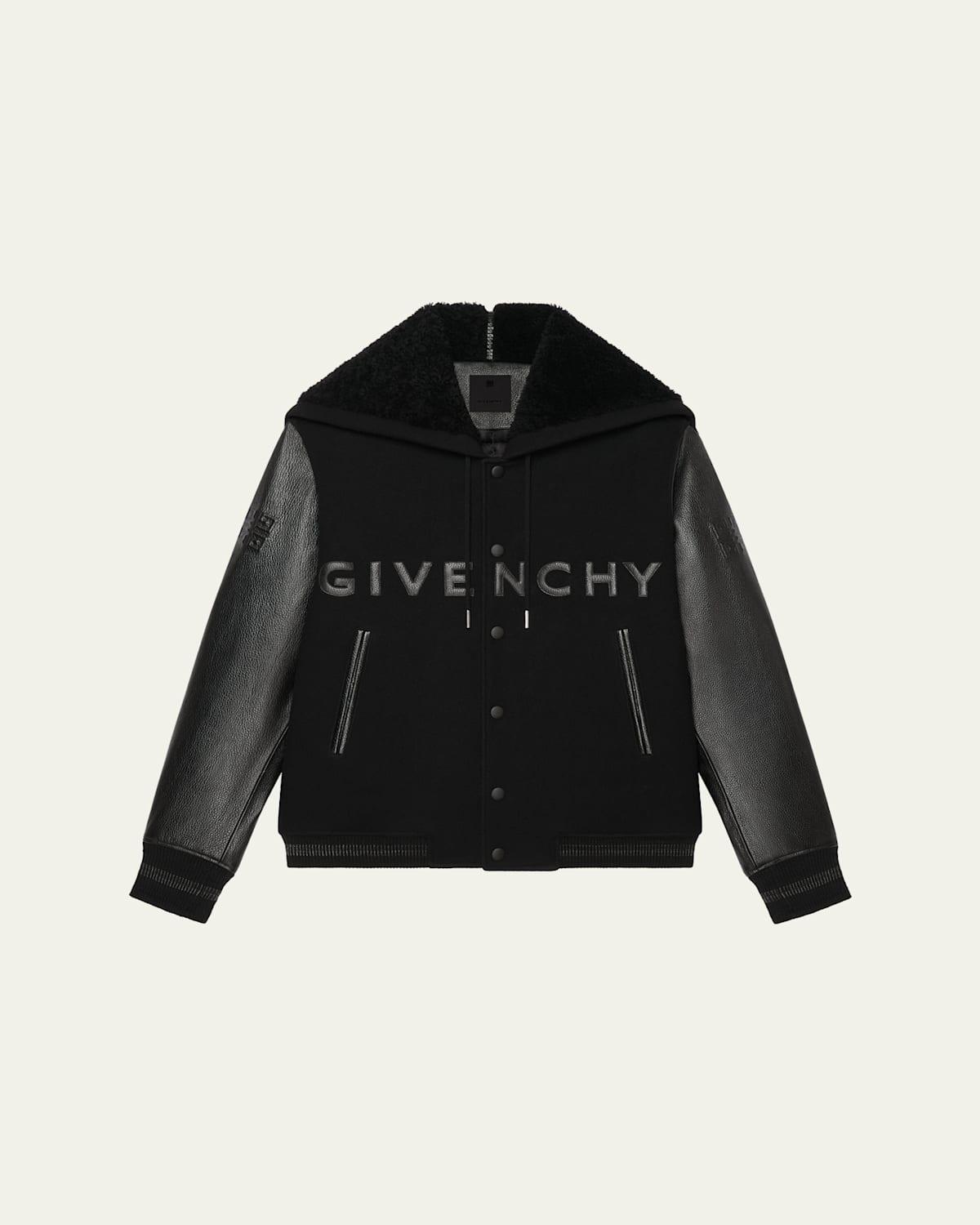 Mens Leather-Sleeve Logo Varsity Jacket Product Image