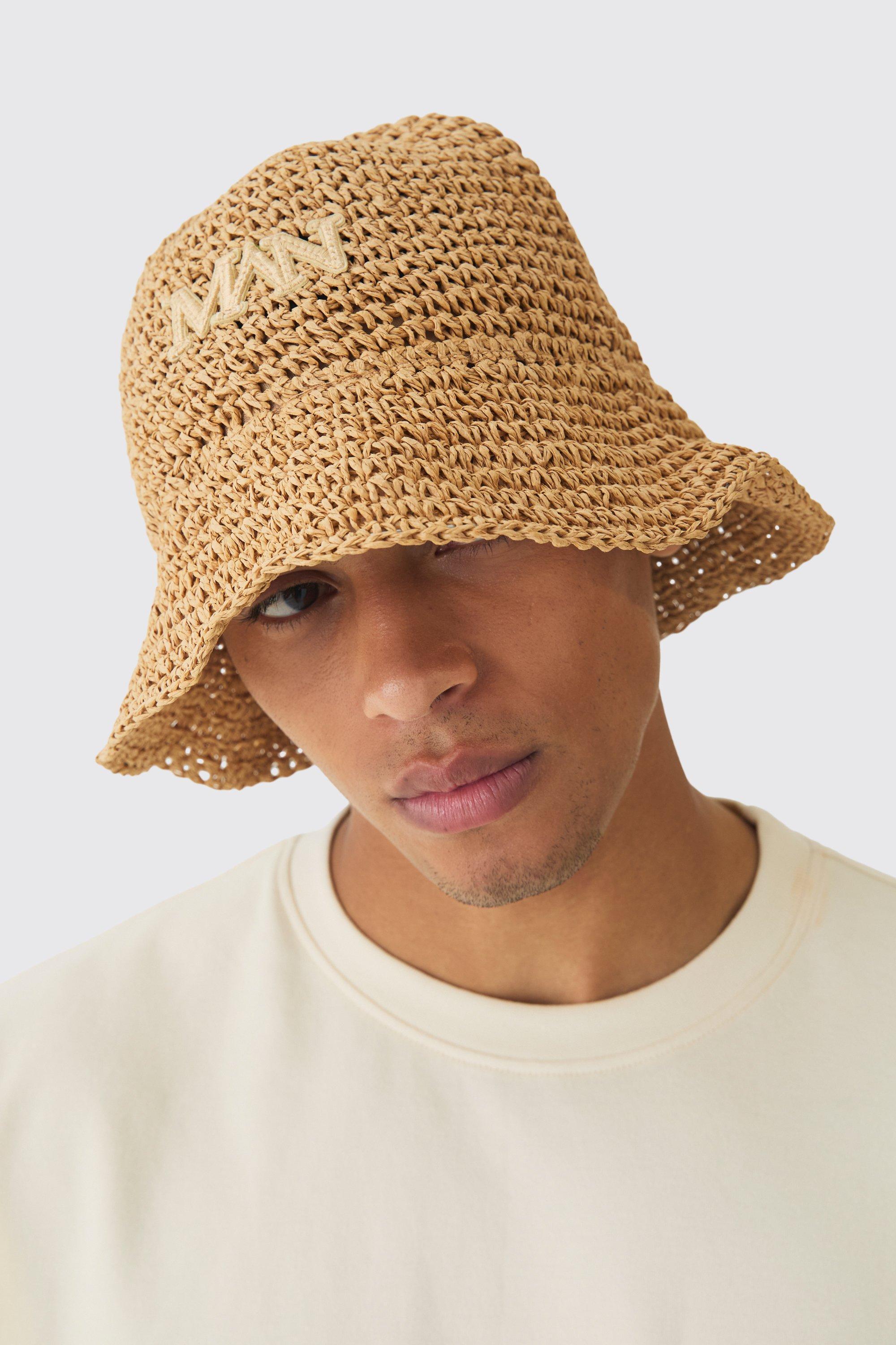 Man Raffia Bucket Hat In Khaki | boohooMAN USA Product Image