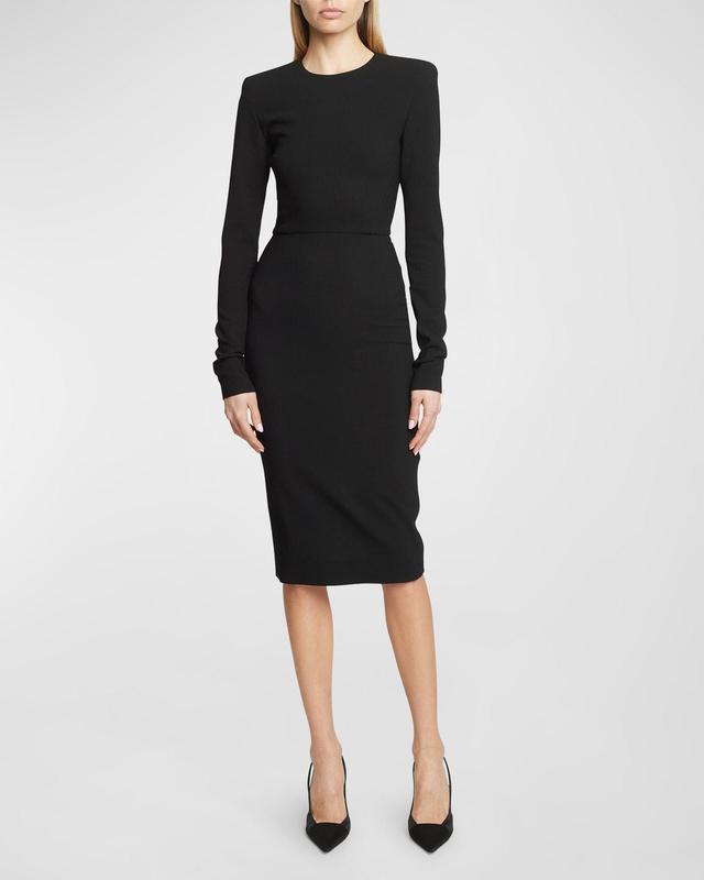 Victoria Beckham Fitted Long Sleeve Stretch Wool Blend Dress Product Image