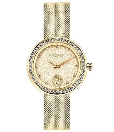 Versus By Versace Womens Lea Crystal Analog Gold Stainless Steel Mesh Bracelet Watch Product Image