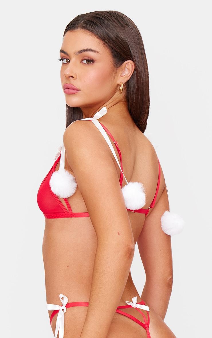 Red Mesh Christmas Pom Pom Lingerie Set Product Image