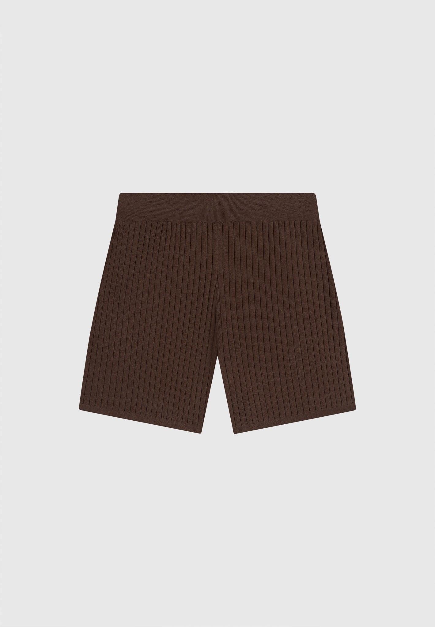 Ribbed Knit Shorts - Brown Male Product Image