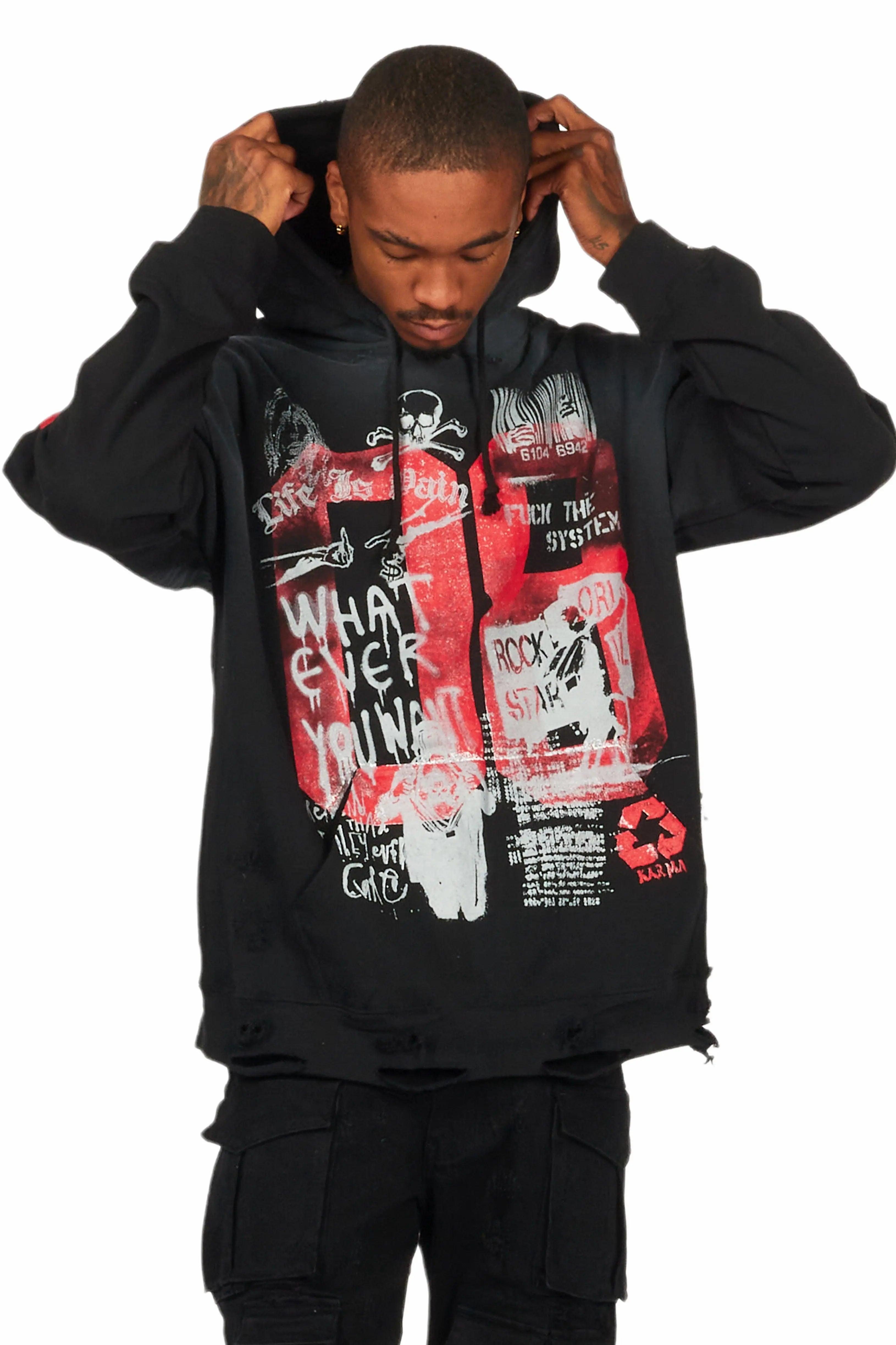 Grill Black Graphic Hoodie Male Product Image