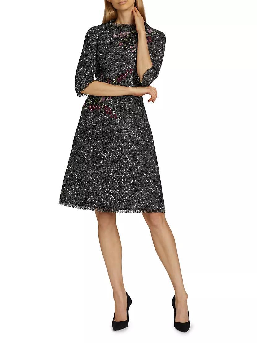 Floral Appliqué Tinsel Tweed Cocktail Dress Product Image