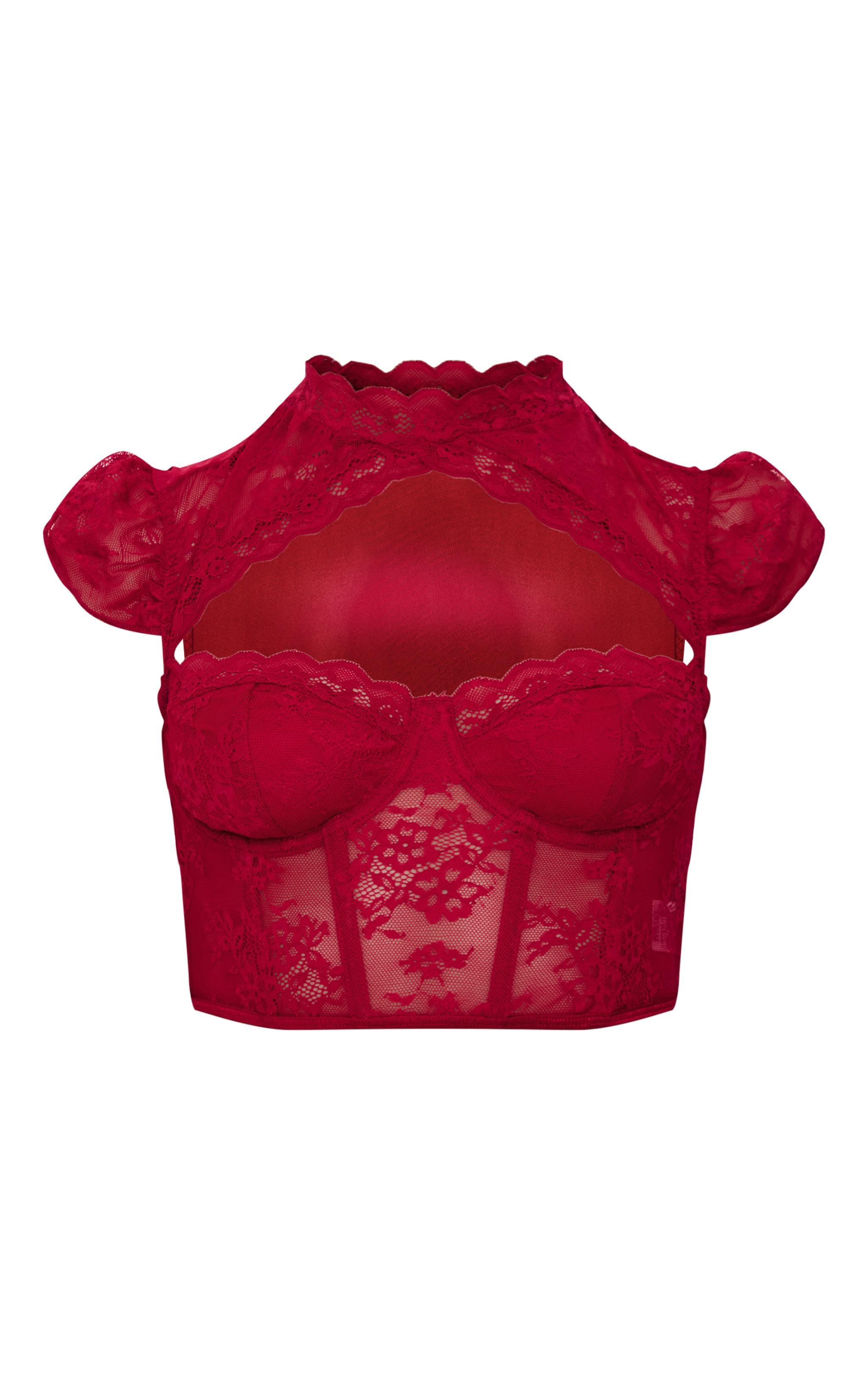 Burgundy Lace Cropped Corset Product Image