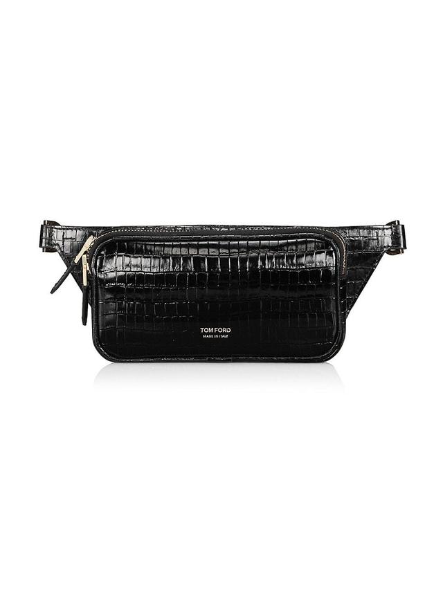 Mens Glossy Crocodile-Embossed Leather Belt Bag Product Image