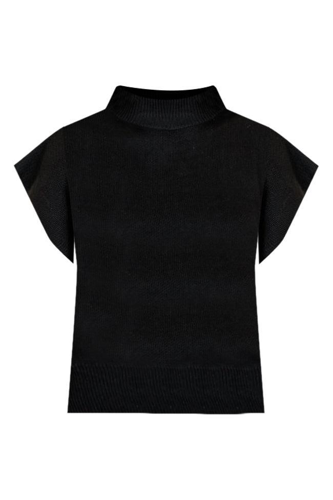 Better Than Words Black Mock Neck Knit Short Sleeve Sweater FINAL SALE Product Image