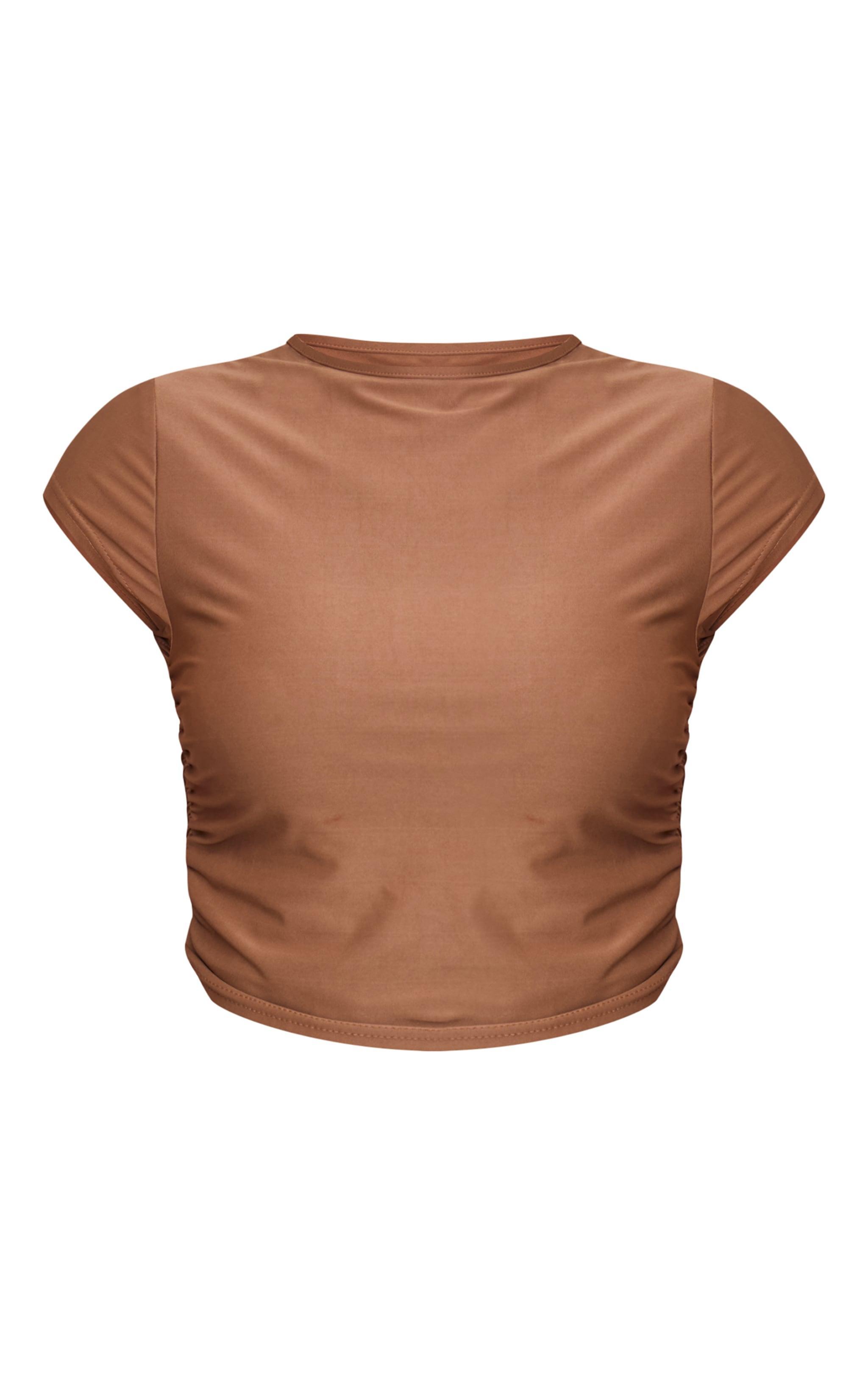 Taupe Slinky Ruched Detail Crop Top Product Image