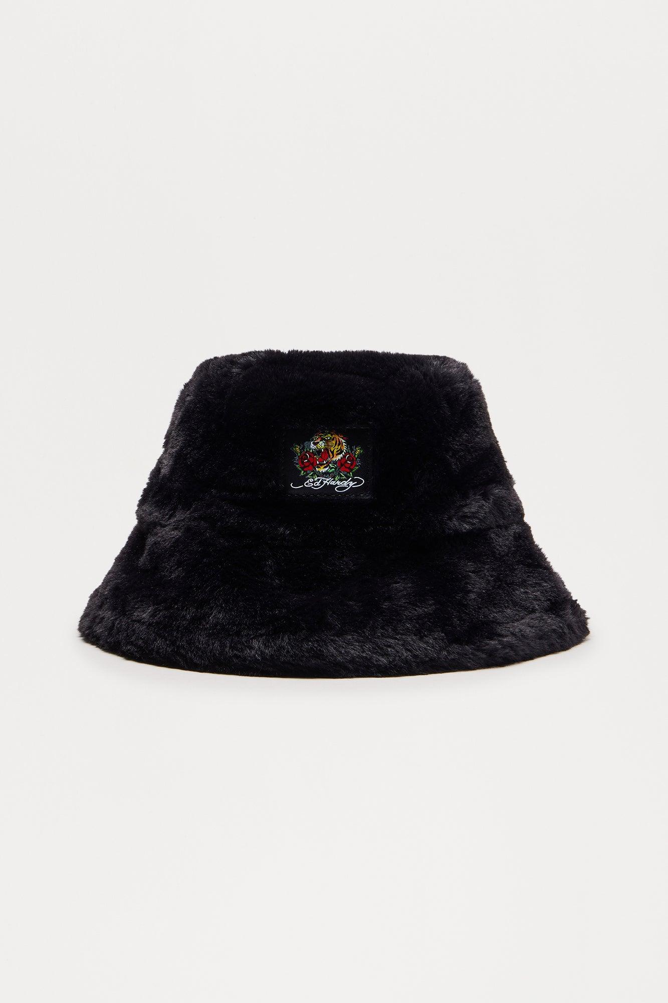 Ed Hardy Faux Fur Bucket Hat - Black Product Image