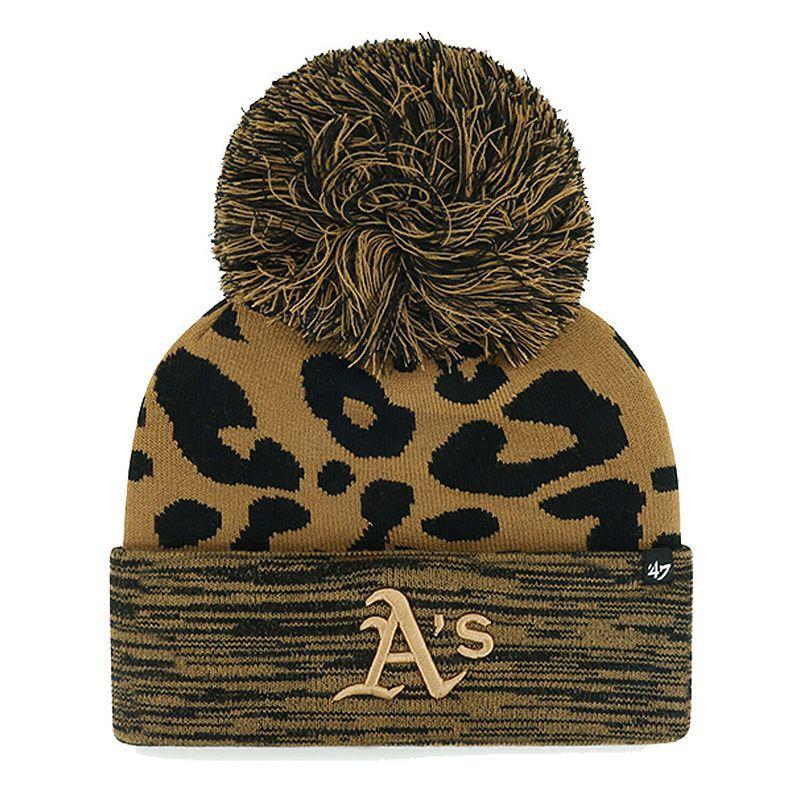 Womens 47 Oakland Athletics Leopard Rosette Cuffed Knit Hat with Pom Product Image