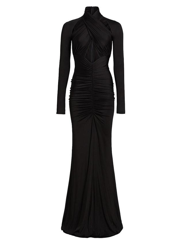 Womens Jersey Wrap Halter Ruched Gown Product Image