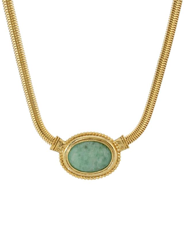 1928 Gold Tone Oval Stone Pendant Necklace, Womens Green Product Image