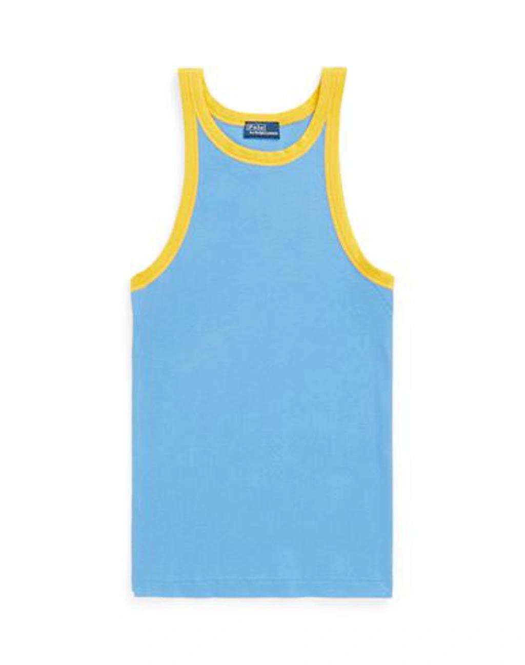 POLO RALPH LAUREN Contrast-trim Ribbed Cotton Tank Top Woman Tank Top Light Blue Size L Cotton Product Image